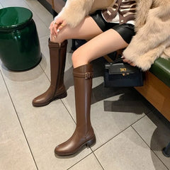 LBSFY -New Women's Black Elegant with Low Heels Shoes Long Brown Boots Winter Knee High Shaft Stylish Lastest Price Goth