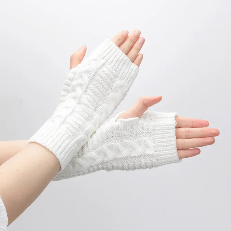 Lbsfy Knitted Half Finger Gloves Women's Warm Soft Winter Mittens for Girl Guantes Y2K Sleeve Girls Lolita Goth Fingerless Gloves