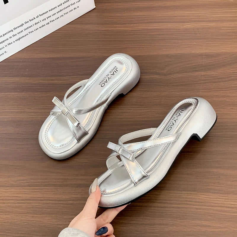 LBSFY  Summer Open Toe Women Slippers Shoes Fashion Butterfly-knot Ladies Casual Beach Vacation Flats Slides Shoes