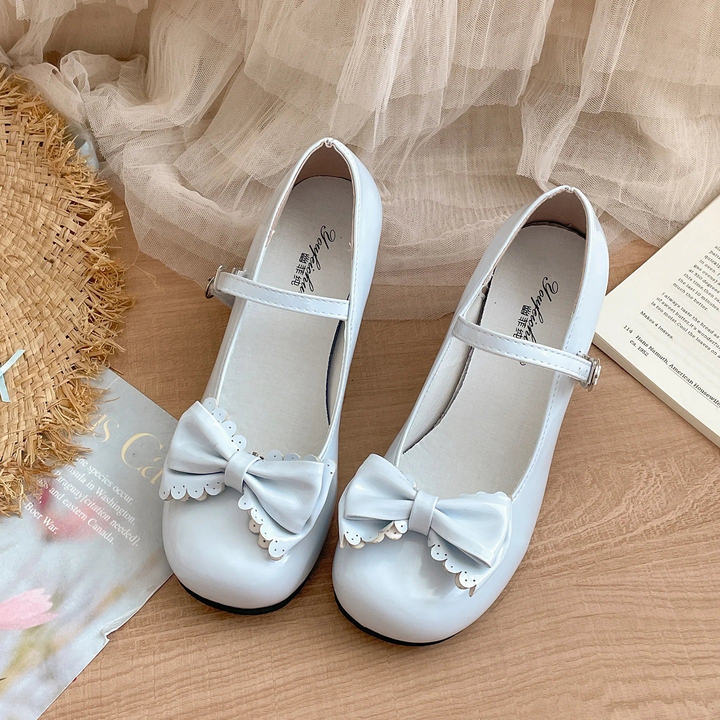 LBSFY -Cute Butterfly-knot Women Lolita Mary Jane Shoes Concise Thick Heel Leather Shoes Ladies Shallow Pumps