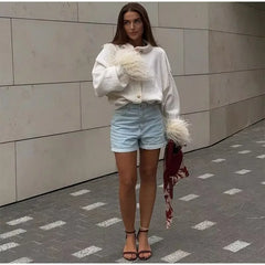 LBSFY  -  2025 Feather Patchwork Knitted Cardigan Women Fashion Long Sleeve Single Breasted Short Loose Sweater Coats Elegant Street Tops
