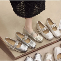 LBSFY -Designer's Minimalist Internal Increase Mary Jane Shoes Women's Belt Buckle Ballet Shoes 2025 Elegant Woman Flat Dress Shoes