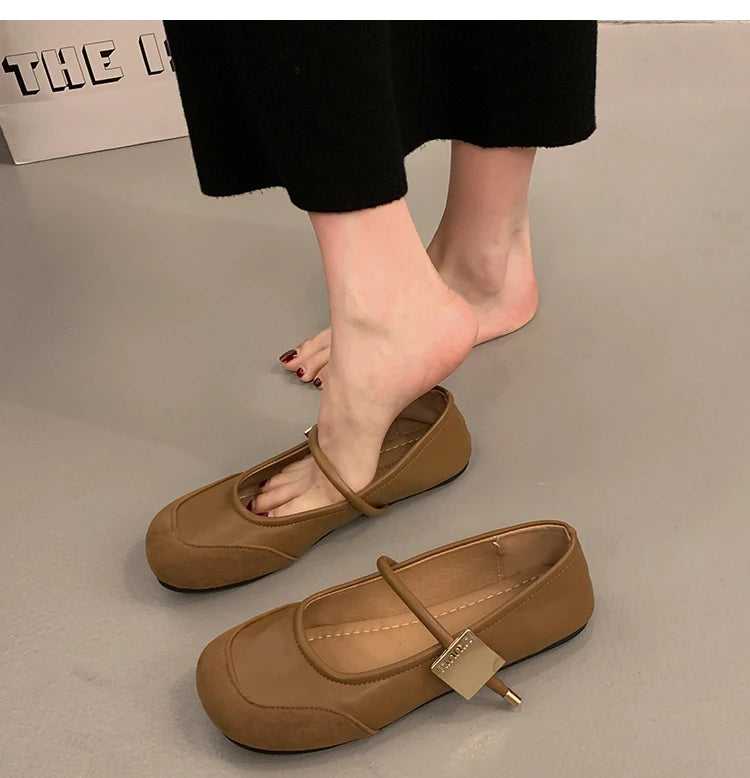 LBSFY -Women Flat Shoes Fashionable and Versatile Square Toe French Mary Jane Shoes Women New Summer Soft Soled Beanie Shoes