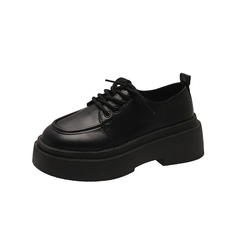 LBSFY  -  Retro British Style Black Loafers for Women Fashion Casual New Designer Platform Shoes Ladies PU Leather Lace Pumps Shoes Ladies