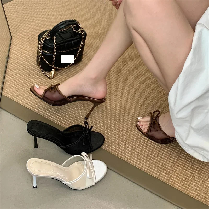 LBSFY -Summer Butterfly-knot Woman Slippers Elegance Stripper Thin Low Heels Ladies Mules Slides Shoes Zapatos De Mujer