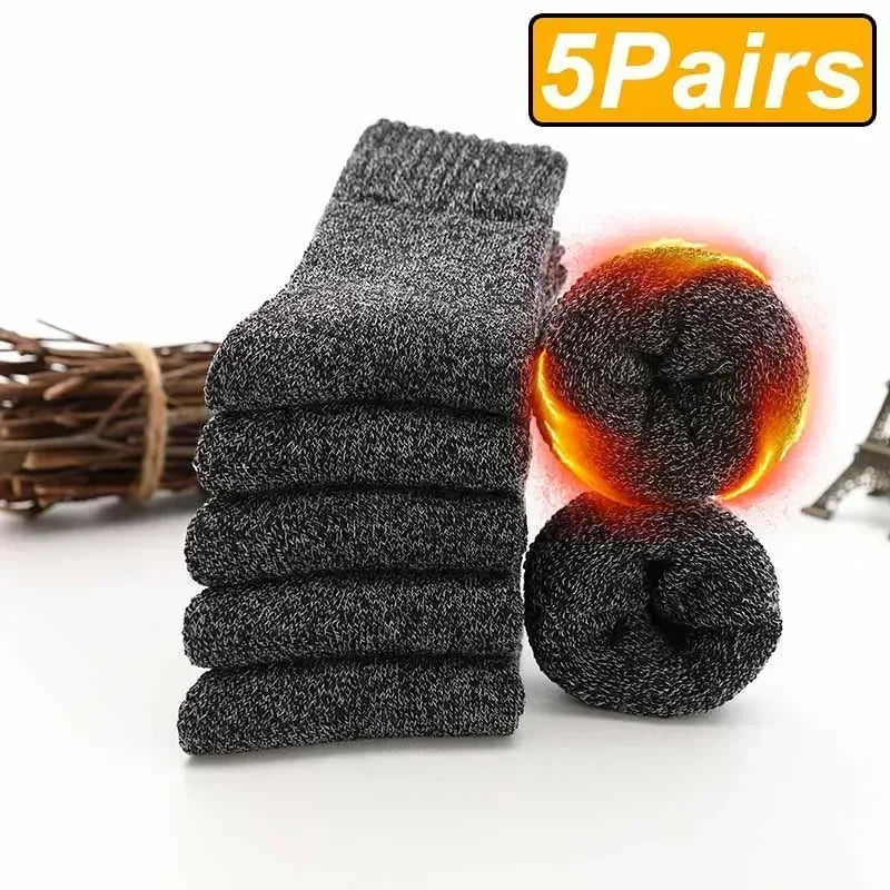 Lbsfy 5Pairs Winter Thicker Warm Men’s Sock Wool Male Women Socks Super Solid Socks Merino Wool Socks Against Cold Snow Terry Sock