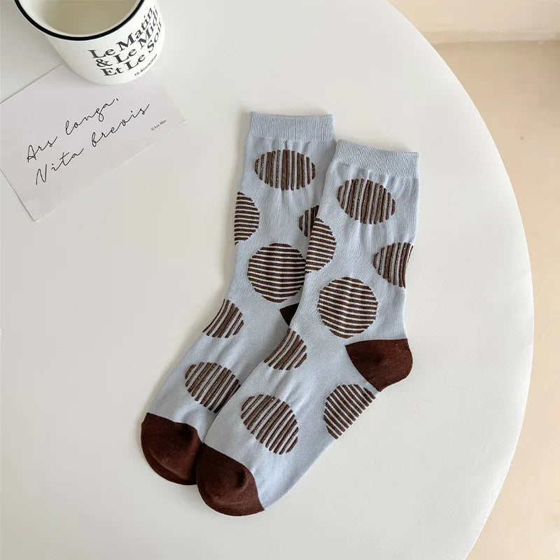 Lbsfy Women Socks Cotton Spring Autumn Japanese Style Harajuku Comfort Hip Hop Cute Classic Short Crew Dot Socks Girls Gift