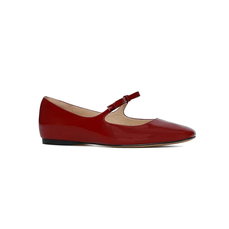 LBSFY -Luxury Bowtie Mary Janes Women Square Toe Shiny LeatherandSilk Flats Ballets Femmes Red Dance Party Ball Bridal Wedding Shoes