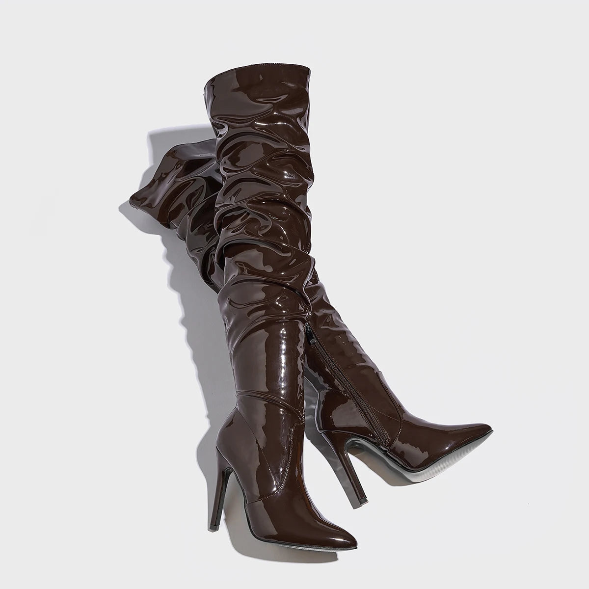 LBSFY -Fashion Women's Pointed-toe Leather Fashion High-heeled Boot Knee-length Boots Over Knee Boots Brown Fashion Personality Boots