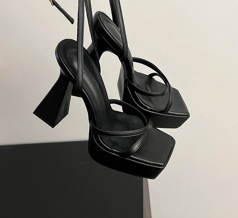 LBSFY  Narrow Band Platform Women Sandals Shoes Fashion Open Toe Summer High Heel Party Dress Ladies Sandalias Shoes