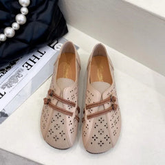 LBSFY  -  Summer Ballet Flat Shoes Woman Retro Ethnic Style shoes For Women Splicing Hollow Leather Comfort Shoes Zapatillas Mujer