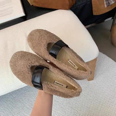 LBSFY -New Women Ballet Laofer Flat Shoes Fashion Shallow Slip on Ladies Fur Mary Jane Shoes Soft Outdoor Granny Shoes Zapatos Mujer