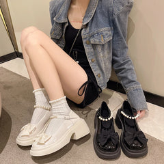 LBSFY -Fashionable Mary Jane Women's Shoes Thick Soles and Heightening Spring New Sweet Bow Shallow Mouth Buckle High-heeled Shoes