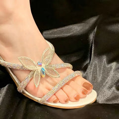 LBSFY  -  Butterfly Rhinodiamond Slippers 2024 Summer New Wear Thin Heel Sandals Sexy Sweet High Heel Sandals Elegant Slides