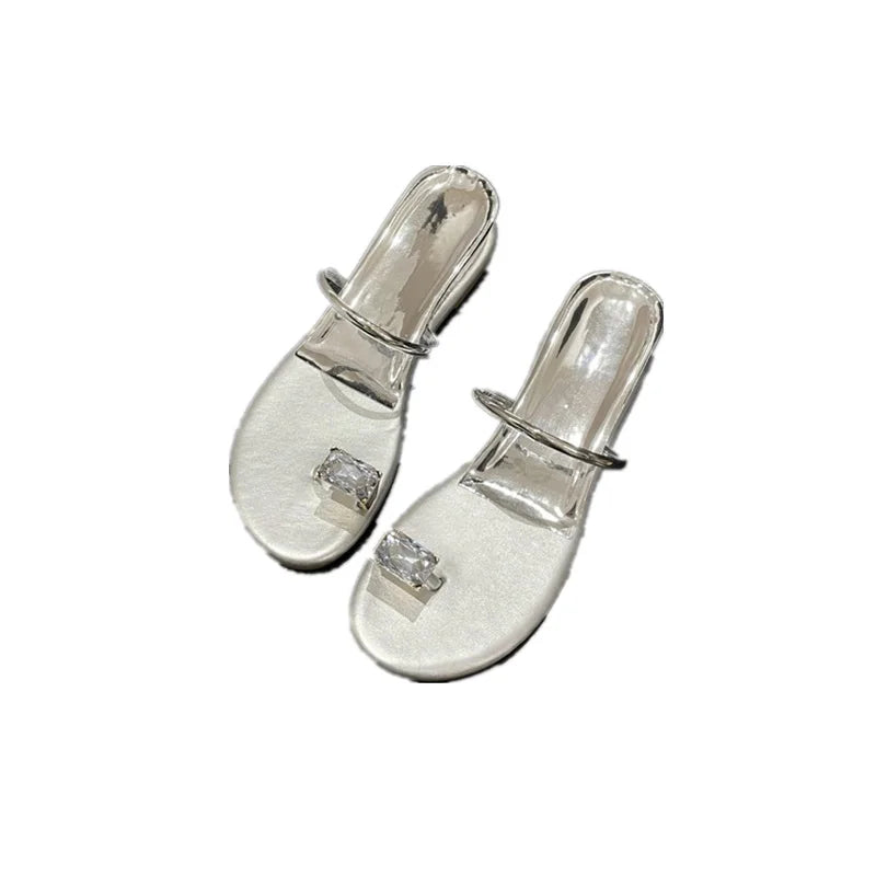 LBSFY  - Summer Women Slippes Fashion Elegant Crystal Clip Toe Slides Shoes Ladies Outdoor Beach Thick Heel Sandalias Flip Flop