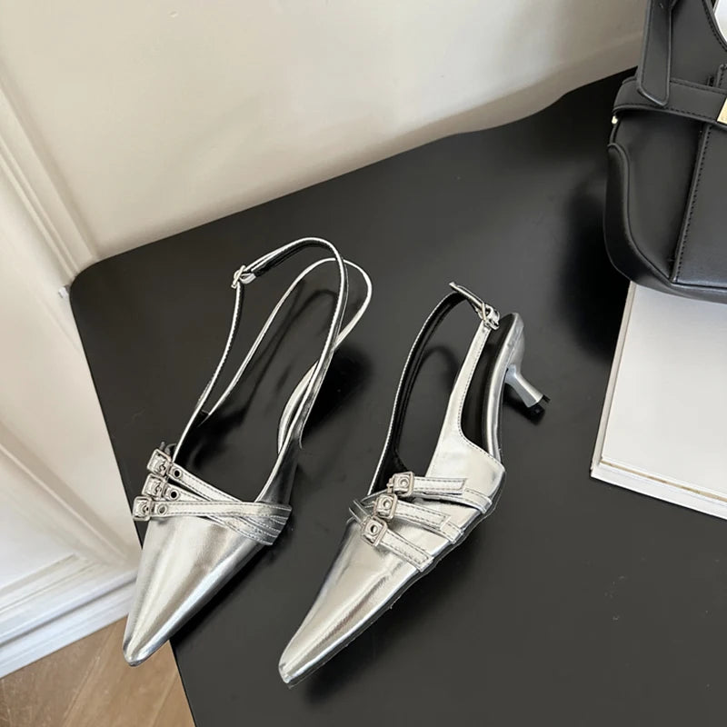 LBSFY  Summer Sliver High Heel Women Sandals Fashion Pointed Toe Shoes Ladies Elegant Dancing Party Party Club Shoes