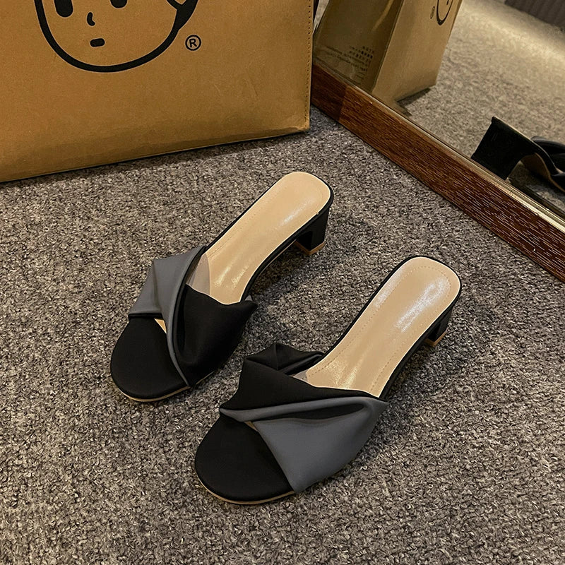 LBSFY -Summer Fashion Simple Ladies Slippers Dew Feet High Heels Solid Color Comfortable Casual SlippersFashion Slippers