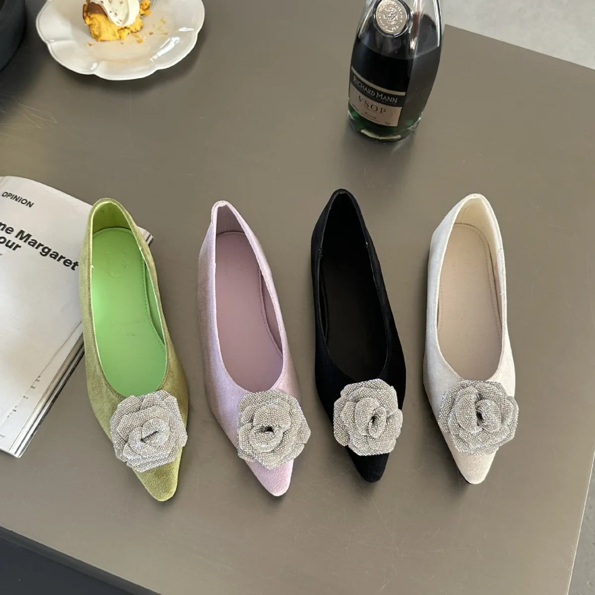 LBSFY  -  Versatile Pointed Pink Shoes Spring and Autumn New French Retro Flat Bottom Style Commuting Work Single Shoes for Women