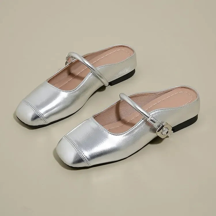 LBSFY -Women's Flat Bottom Slip-On Summer Shoes to Match Skirts Square Head Outdoor Wear Rubber Sole Leisure Style Footwear