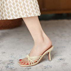 LBSFY  -  French Retro Art Outward Wearing Sandals with Woven Strap, Middle Heel, Square Head, Open Toe, Hollowed Out Sandals