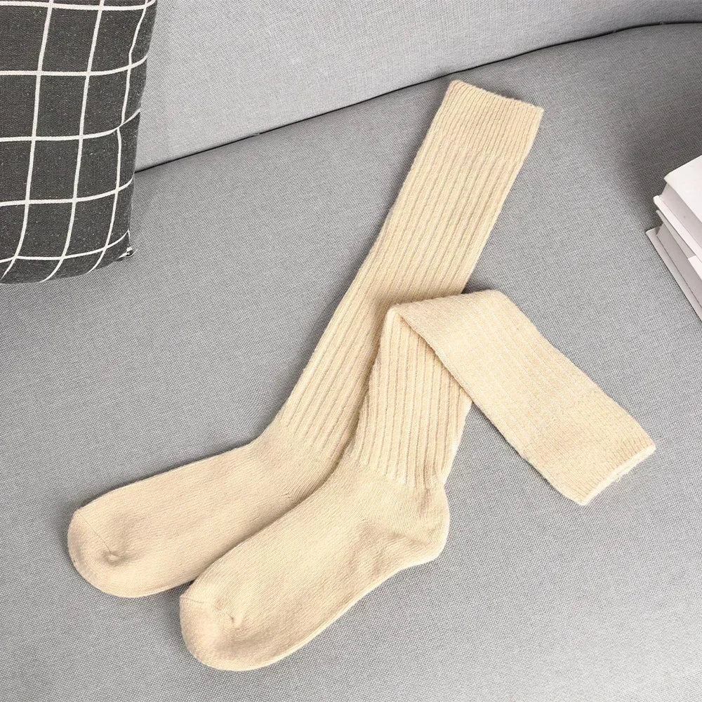 Lbsfy Soft Wool Long Socks Women Autumn Winter Thicken Cashmere Solid Knitted Stocking Skinny Casual Knee High Fluffy Warm Girls Socks