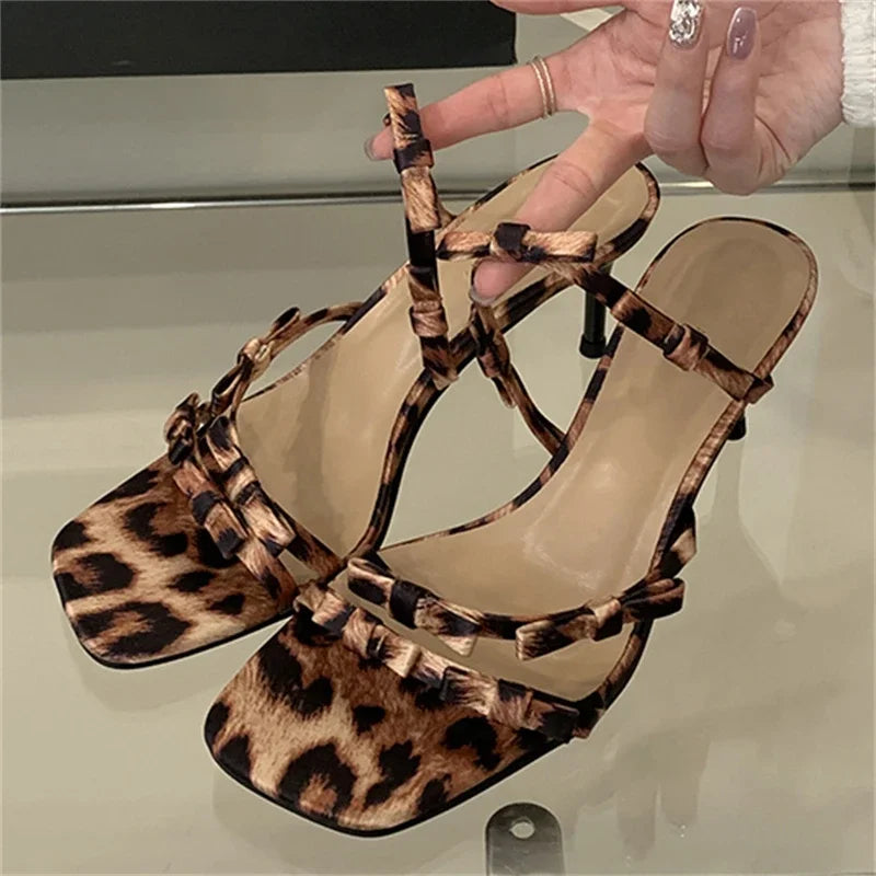 LBSFY -Summer Fashion Leopard Narrow Band Woman Slippers Thin Low Heels Party Stripper Ladies Mules Slides Zapatos Mujer