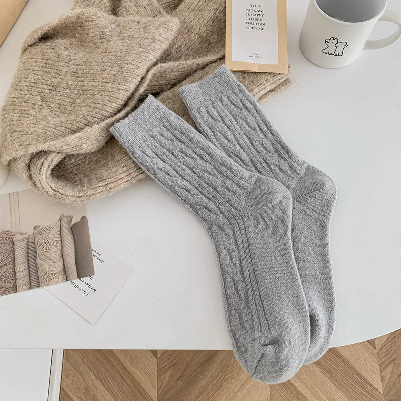Lbsfy Thick Cashmere Socks Warm Winter Luxury Women Wool Casual Japanese Fashion Solid Color Comfortable Home Sock Long High Quality