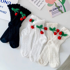 Lbsfy women cotton socks Japanese solid color cherry sweet spring Lolita princess white socks girls gift female