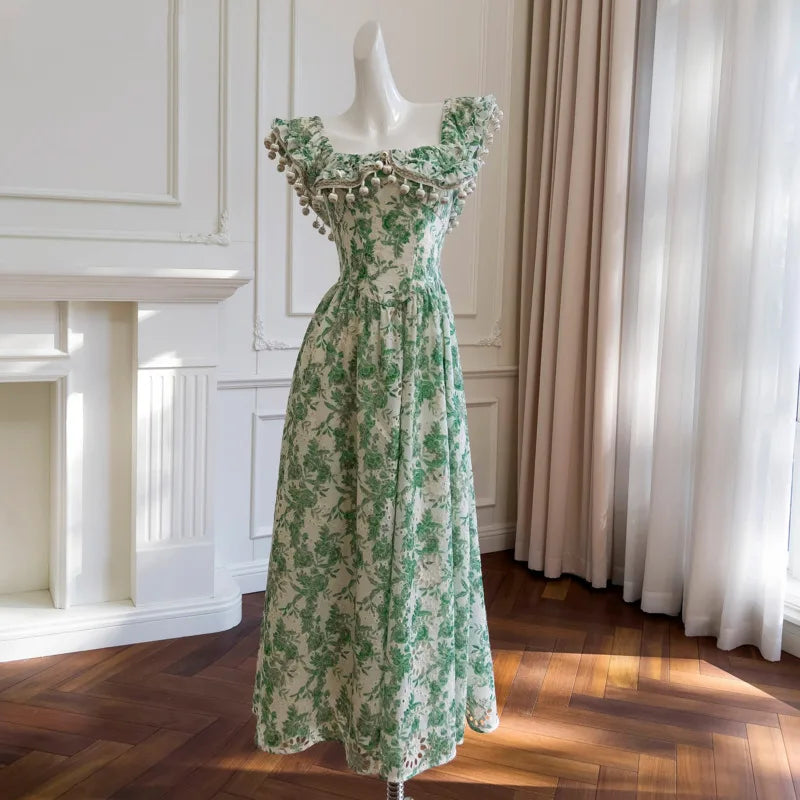LBSFY -Fashion Lotus Leaf Edge Dress Women's Square Collar Flying Sleeve Slim Dresses 2025 Summer New Tide