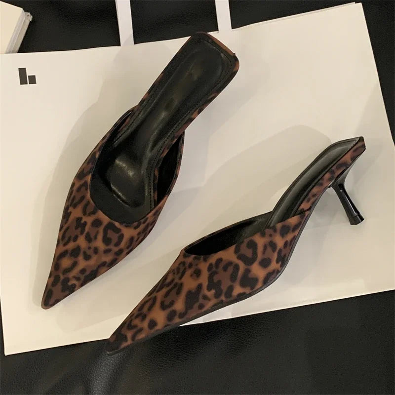 LBSFY -Spring New Leopard Print Women Slipper Pointed Toe Thin Low Heel Sandal Ladies Mules Shoes Zapatos Mujer