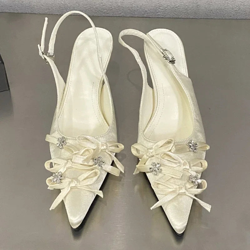 Lbsfy Designer Pointed Toe Thin High Heels Ladies Butterfly-knot Elegant Slingback Sandals Female Party Dress Shoes Women Pumps