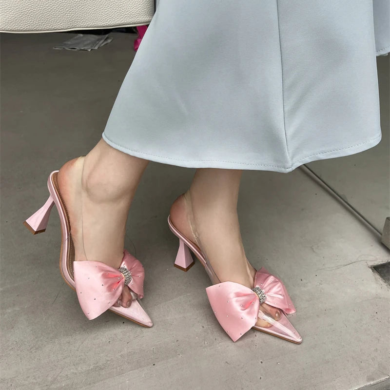 LBSFY  -  Pointed Toe Women Pumps PVC Transparent High Heels Sandals Summer 2024 Wedding Banquet Fashion Butterfly-knot Female Mules Shoes