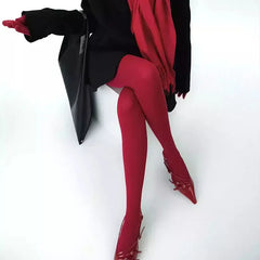 Lbsfy Women's Winter Velvet Pantyhose Bottom Pants Red Tights Warm Thickened Stocking Leggings Slim Lingerie Matte Party Accessories