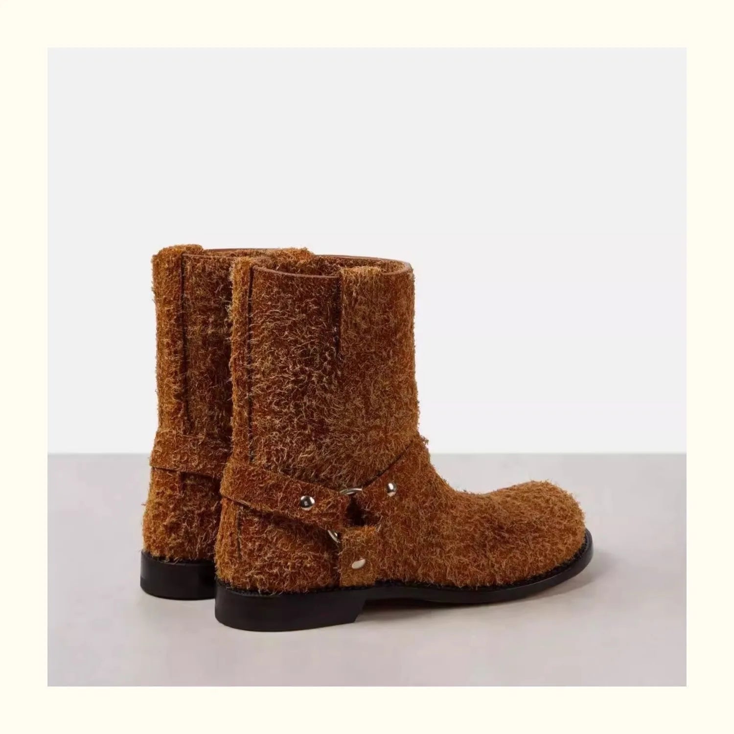 LBSFY  -  Small and Unique Plush Boots Paired with Skirts, Western Cowboy Boots, Women's Flat Bottomed Round Toe Short Tube  Boots