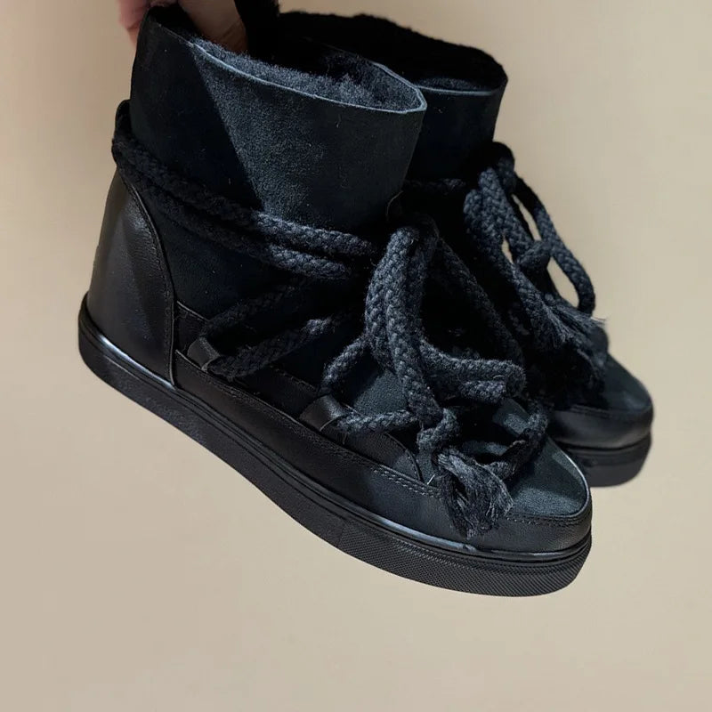 LBSFY  -  Autumn and Winter New Strap Design Western Boots Retro Niche Fur Integrated Strap Height Increasing Thick Soled Boots Trend