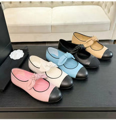 LBSFY  -   Star style Fashion Mixed-color Bowknot Mary Janes Women Ballet Flats Spring Summer Soft Leather Girls Loafers Lazy Dance Shoes
