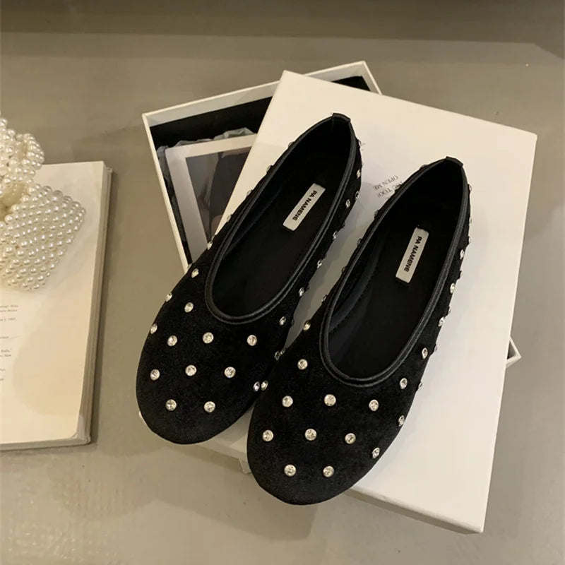 LBSFY  -  New Brand Women Flat Shoes Fashion Polka Dots Round Toe Shallow Slip On Boat Shoes Outdoor Dress Single Shoes