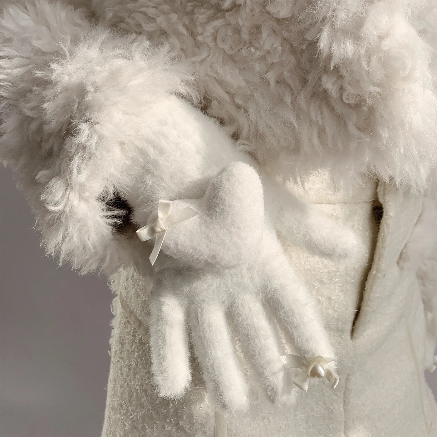 Lbsfy White Jk Love Bow Pearl Gloves Fullfinger Otter Rabbit Fur Gloves Y2K Sweet Knitted Mittens Winter Warm Thickened Cycling Gloves