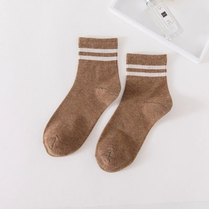 Lbsfy Women Stripes Socks For Girls Gift Autumn Winter Spring Cotton Ladies Middle Tube Short Crew Striped Socks Harajuku Streetwear