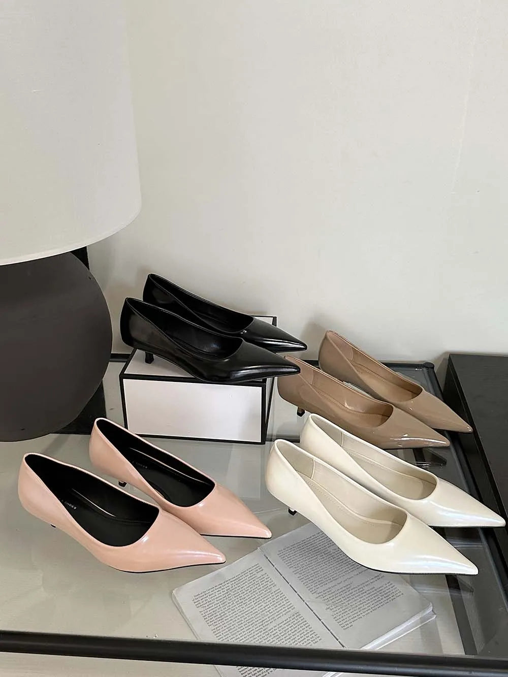 LBSFY  -  Pointed Toe Women Pumps 2024 New Arrivals White Beige Pink Black Shallow Slip On Thin Mid Heels Work Shoes Woman Size 35-39