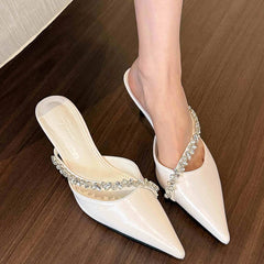 LBSFY  Summer Women's Fashion Crystal Mules Slippers Elegant Cover Toe Dress Slides Ladies Dancing Party High Heel Shoes
