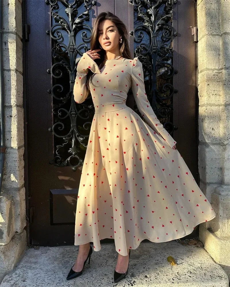 LBSFY  -  Floral Print Casual Long Sleeve Maxi Dresses High Waist Lace-up Dress for Women Female O-Neck Beach Boho Chic Dress Elegant Robe