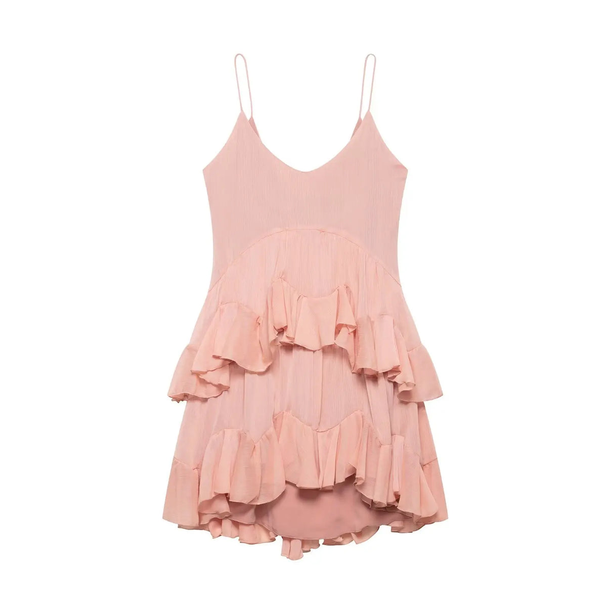 LBSFY -Asymmetric Ruffle Hic Party Dress For Summer V-neck Solid Color Pink Fashion Women Slip Dress Streetwear Holiday Female Clothes