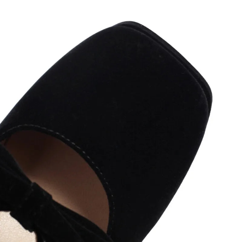 LBSFY  -  2024 Bow Platform Mary Jane Sandals 9cm Thick Heel Square Toe Wedding Sandals Birthday Party Sandals Plus Size Women Shoes 34-48