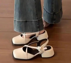 LBSFY -Designer Cover Toe Women Mary Jane Shoes Fashion Cross Buckle Singbacks Shoes 2025 Spring Female Thick Heel Shoes