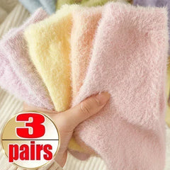 Lbsfy 1/3Pairs Solid Cozy Hairy Mink Velvet Socks Women Autumn Winter Hosiery Thicken Warm Sleep Bed Floor Home Fluffy Kawaii Sock