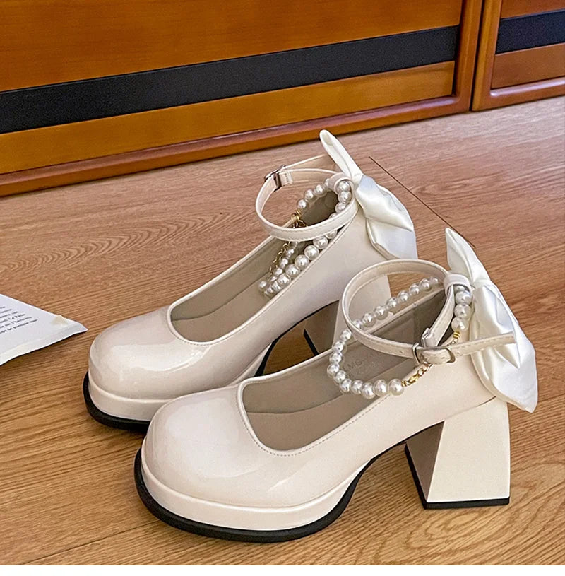 LBSFY -Designer Butterfly-knot Women Mary Jane Shoes Ladies Concise Outdoor Pumps Spring Autumn Women's Dress Leather Shoes