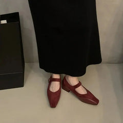 LBSFY  -   Ladies Flat Shoes High Quality Mary Janes Women's Pumps Elegant Dress Pumps Women Square Toe Buckle Strap Low Heel Shoe