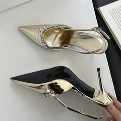 LBSFY -2025 Sexy CRYSTAL Buckle Strap Women Pumps Fashion Pointed Toe Thin Heels Sandals Party Prom Mules Shoes Zapatos Mujer