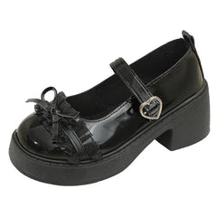LBSFY -Ankle Buckle Chunky Heels Bow Women Japanese Style Patent Leather Mary Jane Shoes Woman Punk Thick Heels Single Lolita Shoes